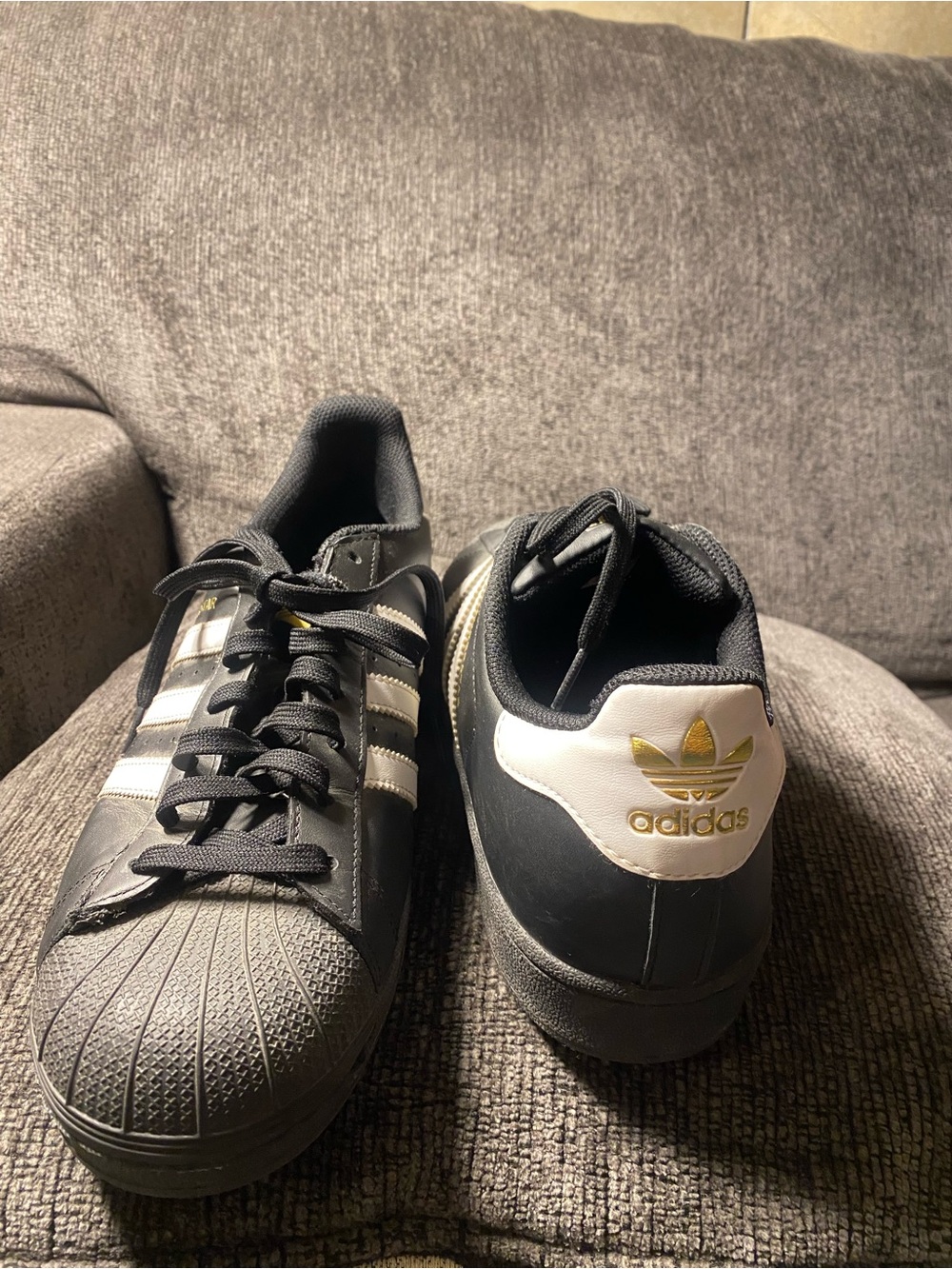 adidas Black & White Men's Shell-Toe Sneakers with Gold Logo